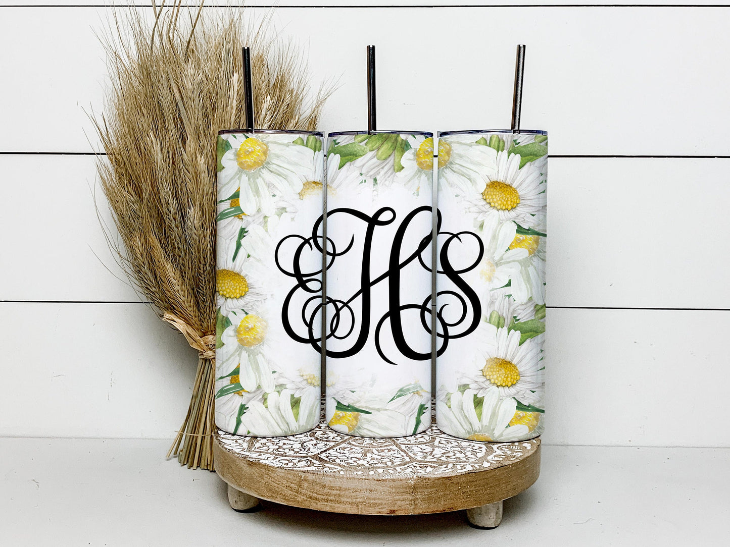 EDITABLE Daisy Monogram 20oz Straight Tumbler Wrap Designs, Make Your Own Custom Peronalized Design, Easy Canva Tempalte