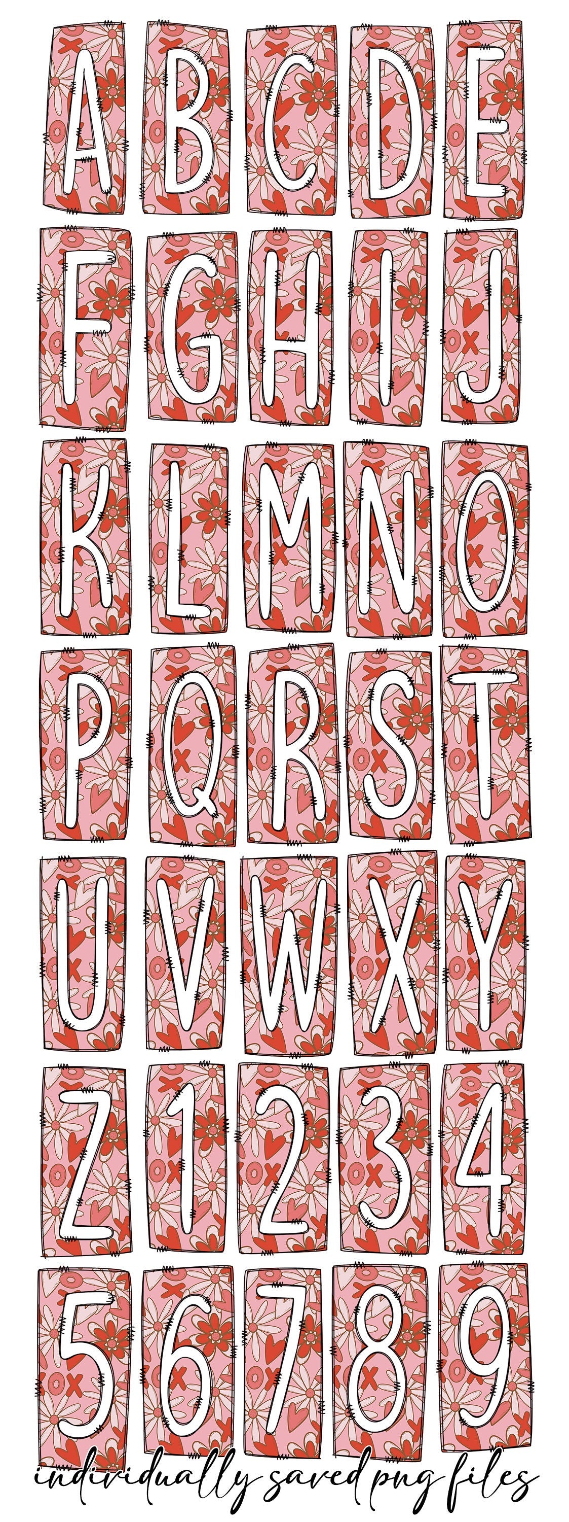 Retro Pink Red Box Doodle Letters, Western Hand Drawn Doodle Alphabet Set, Sublimation Designs PNG - 106 PATTERN