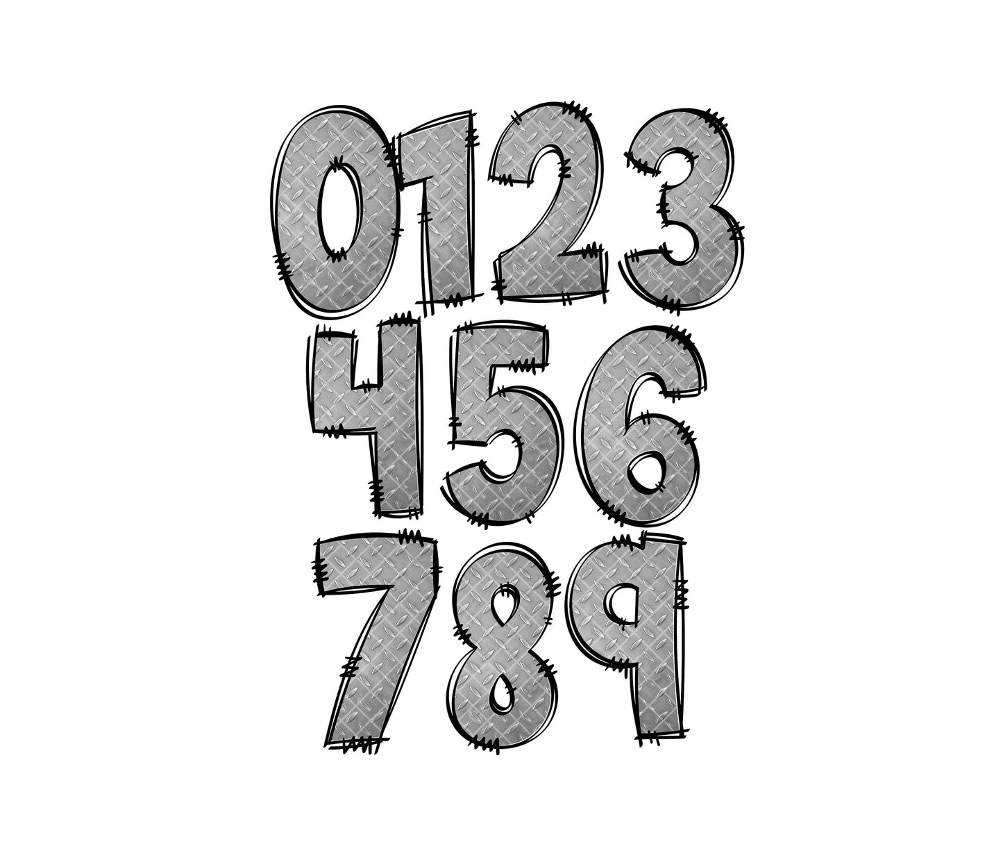 Steel Metal Doodle letters, Hand Drawn Doodle Alpha Bundle Patterned Numbers & Alphabet Doodle Set Sublimation Font PNG