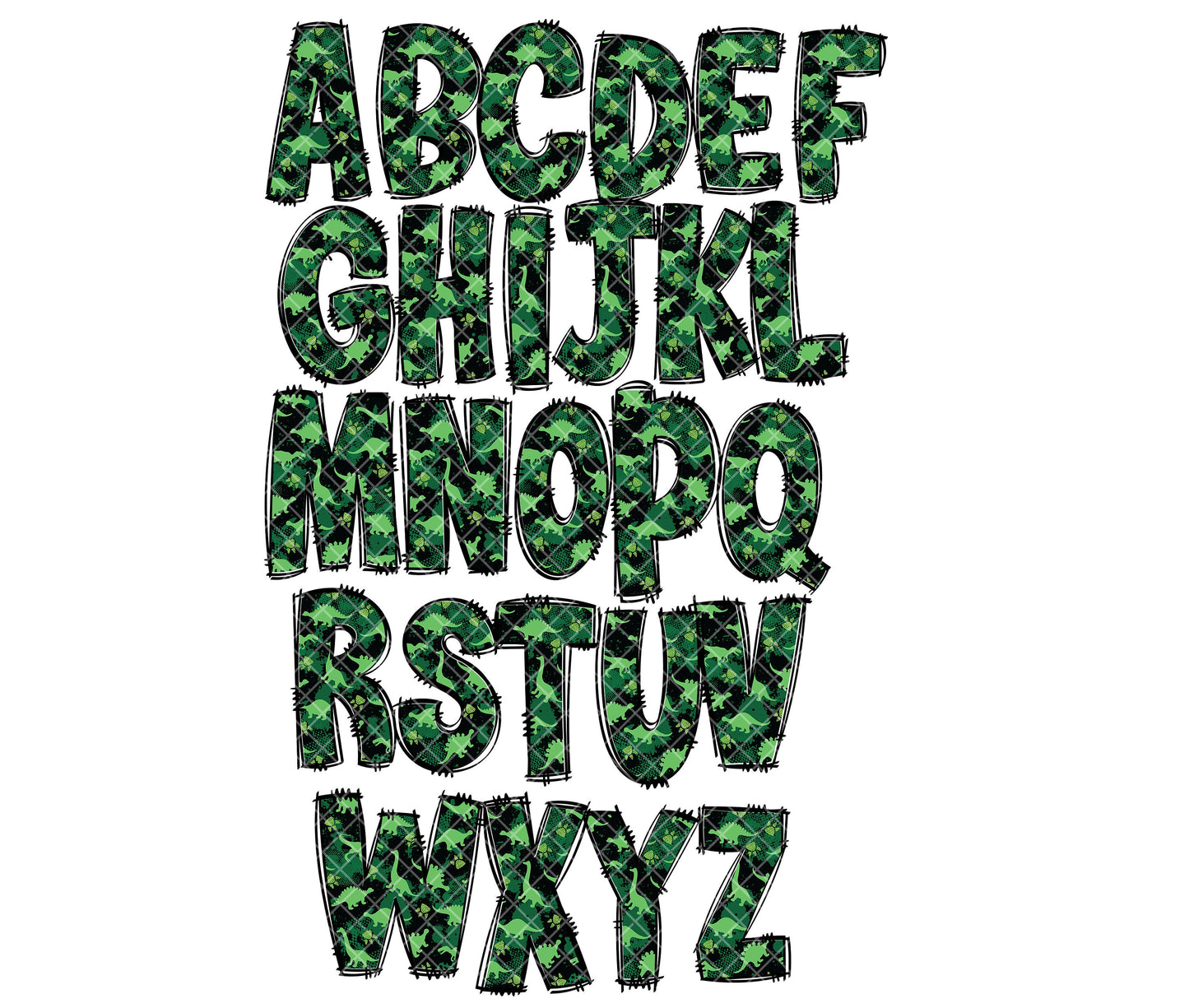 Dinosaur Doodle Alphabet Letters PNG Bundle, Kids Doodle Alphapack, Kids Pattern Design Hand Drawn Doodle, Sublimation Alpha Set Designs PNG