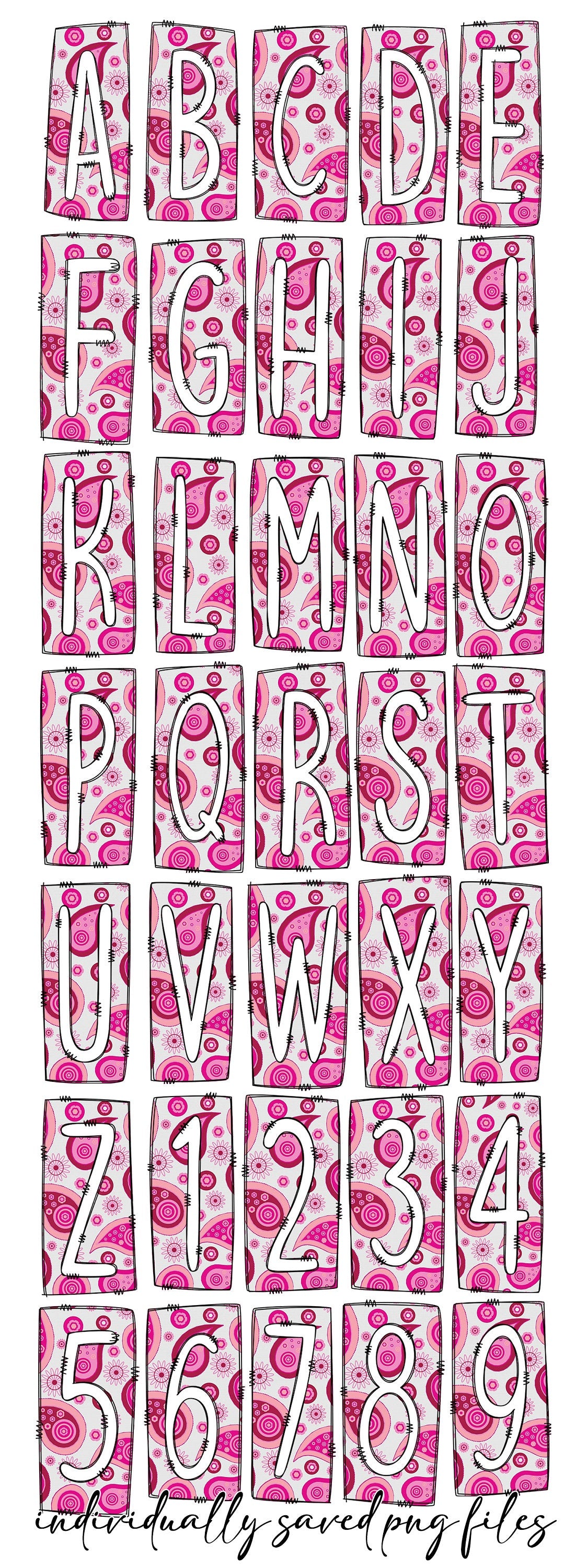 Pink Cow hide Cow Print Box Doodle Letters, Western Hand Drawn Doodle Alphabet Set, Sublimation Designs PNG - 209 PATTERN