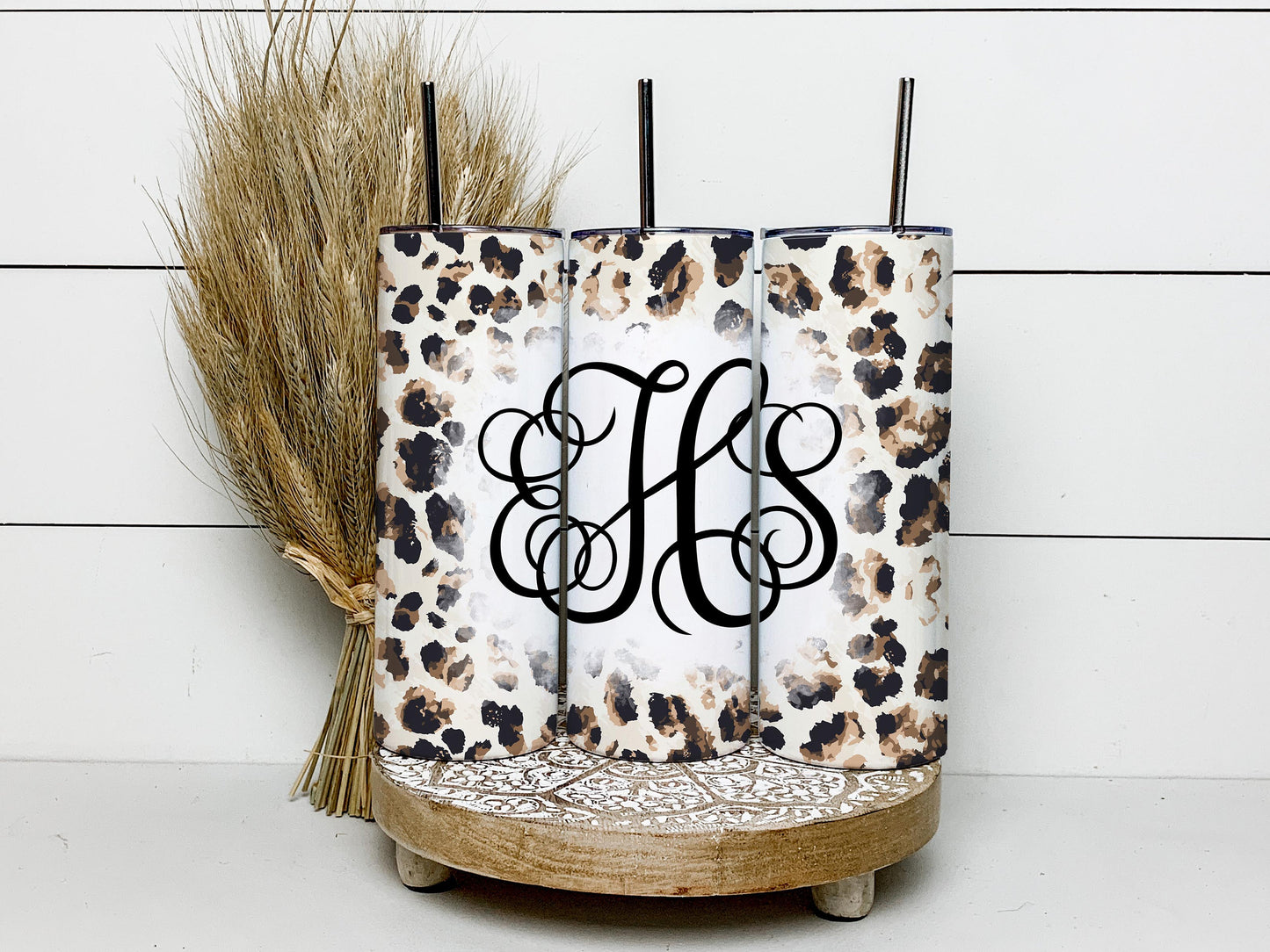 EDITABLE Rustic Cheetah Monogram 20oz Straight Tumbler Wrap Designs, Make Your Own Custom Peronalized Design, Easy Canva Tempalte