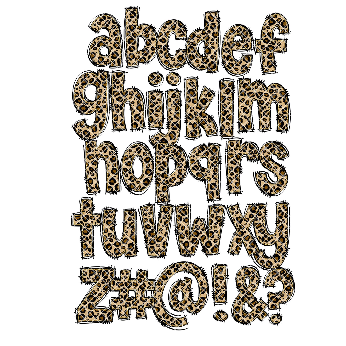 Brown Leopard Print Alphabet Letters PNG Bundle, Leopard Print Animal Print, Hand Drawn Alphabet Doodle, Sublimation Alpha Set Designs PNG