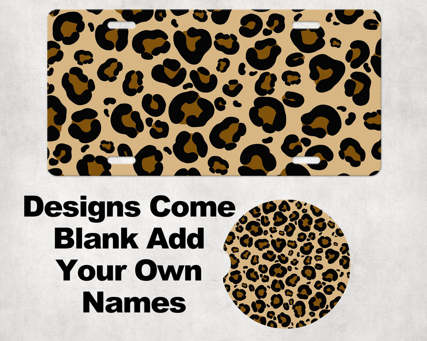 Leopard Add Your Name Car Sublimation Designs, Car Coaster Bundle PNG, Licence Plate Holder Frames, Key Fob Wristlet Keychain