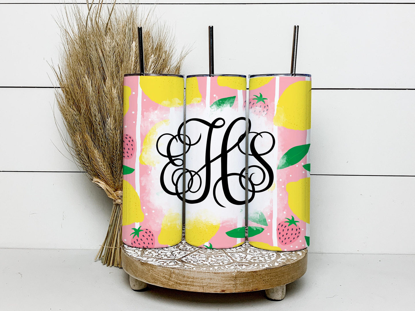 EDITABLE Lemon Monogram 20oz Straight Tumbler Wrap Designs, Make Your Own Custom Peronalized Design, Easy Canva Tempalte