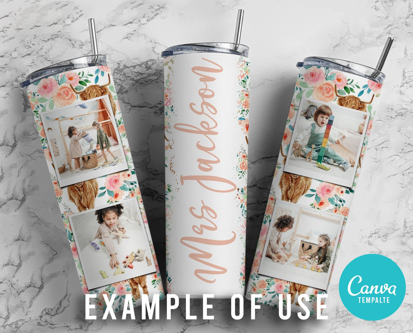 Add Your Own Photos & Background on CANVA Drag and Drop Photo 20oz Straight Tumbler PNG Editable Canva Frame Designs with Commercial Use