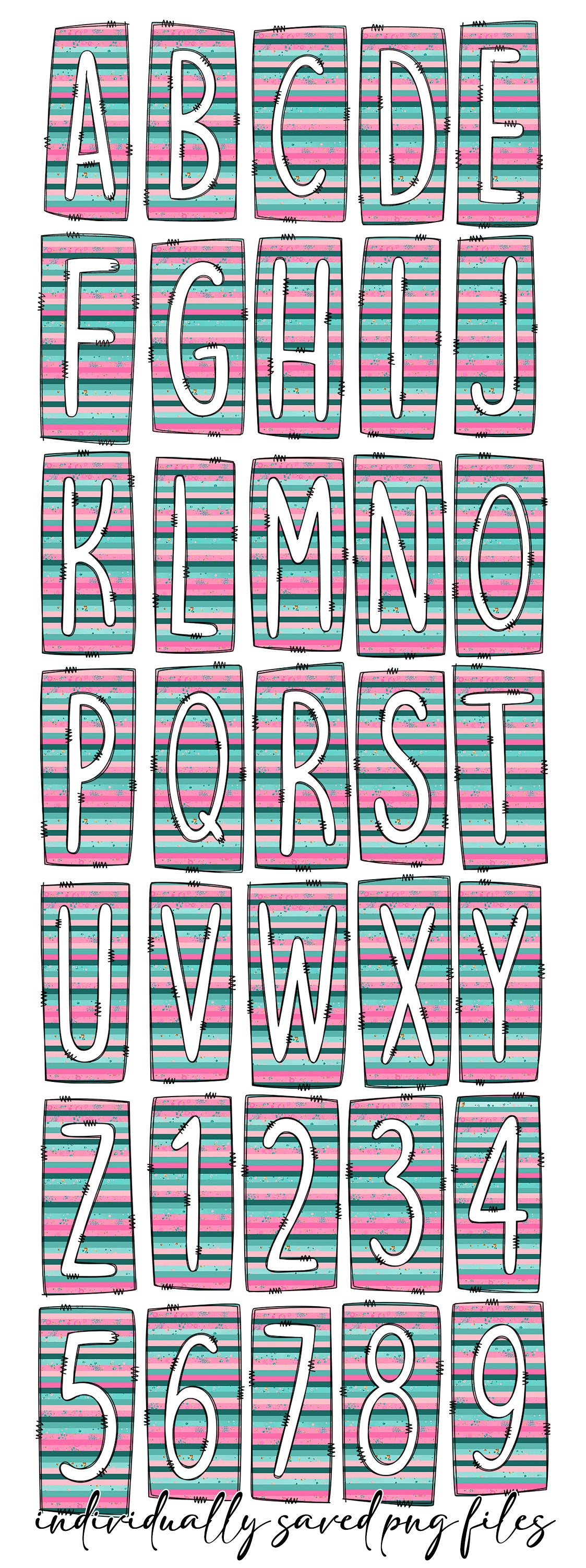 Serape Pink Box Doodle Letters, Western Hand Drawn Doodle Alphabet Set, Sublimation Designs PNG - 1412