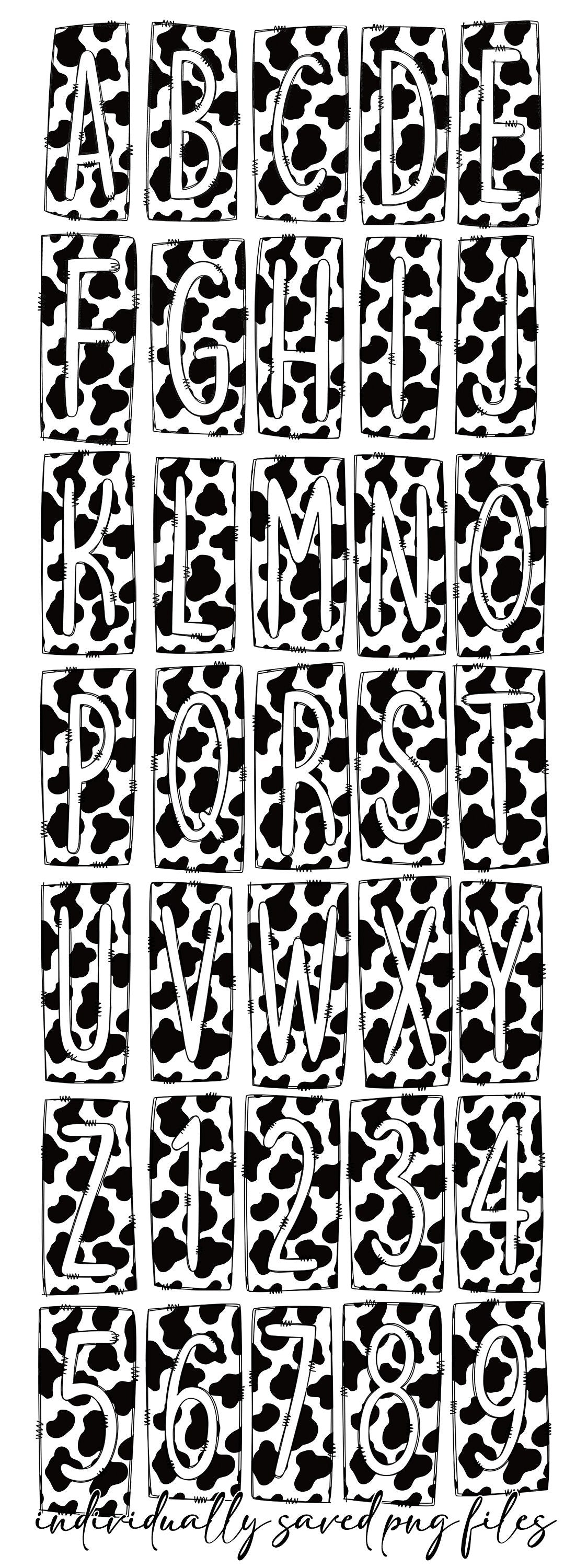 Cowhide Box Doodle Letters, Western Hand Drawn Doodle Alphabet Set, Sublimation Designs PNG - 331 PATTERN