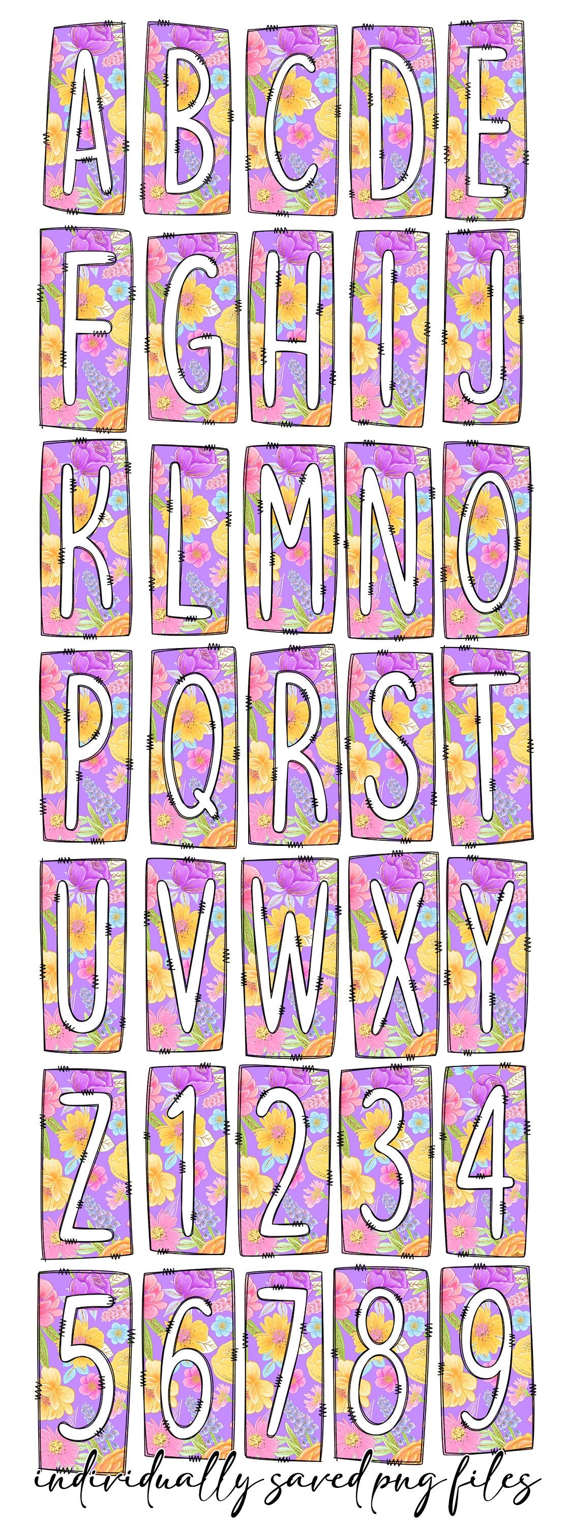 Spring Flowers Box Doodle Letters, Western Hand Drawn Doodle Alphabet Set, Sublimation Designs PNG - 271