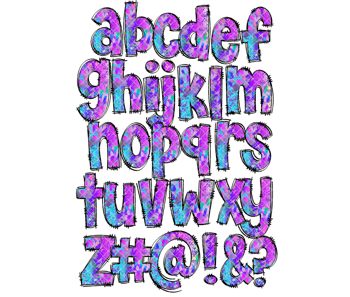 Neon Abstract Alphabet Letters PNG Bundle, Alcohol Ink, Hand Drawn Doodle, Sublimation Alpha Set Designs PNG