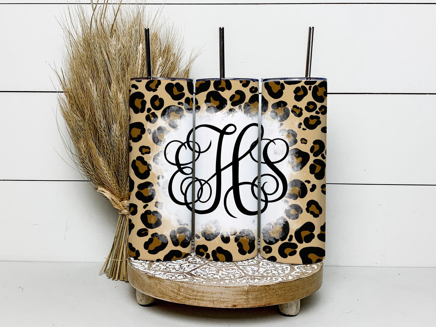 EDITABLE Leopard Monogram 20oz Straight Tumbler Wrap Designs, Make Your Own Custom Peronalized Design, Cheetah Easy Canva Tempalte