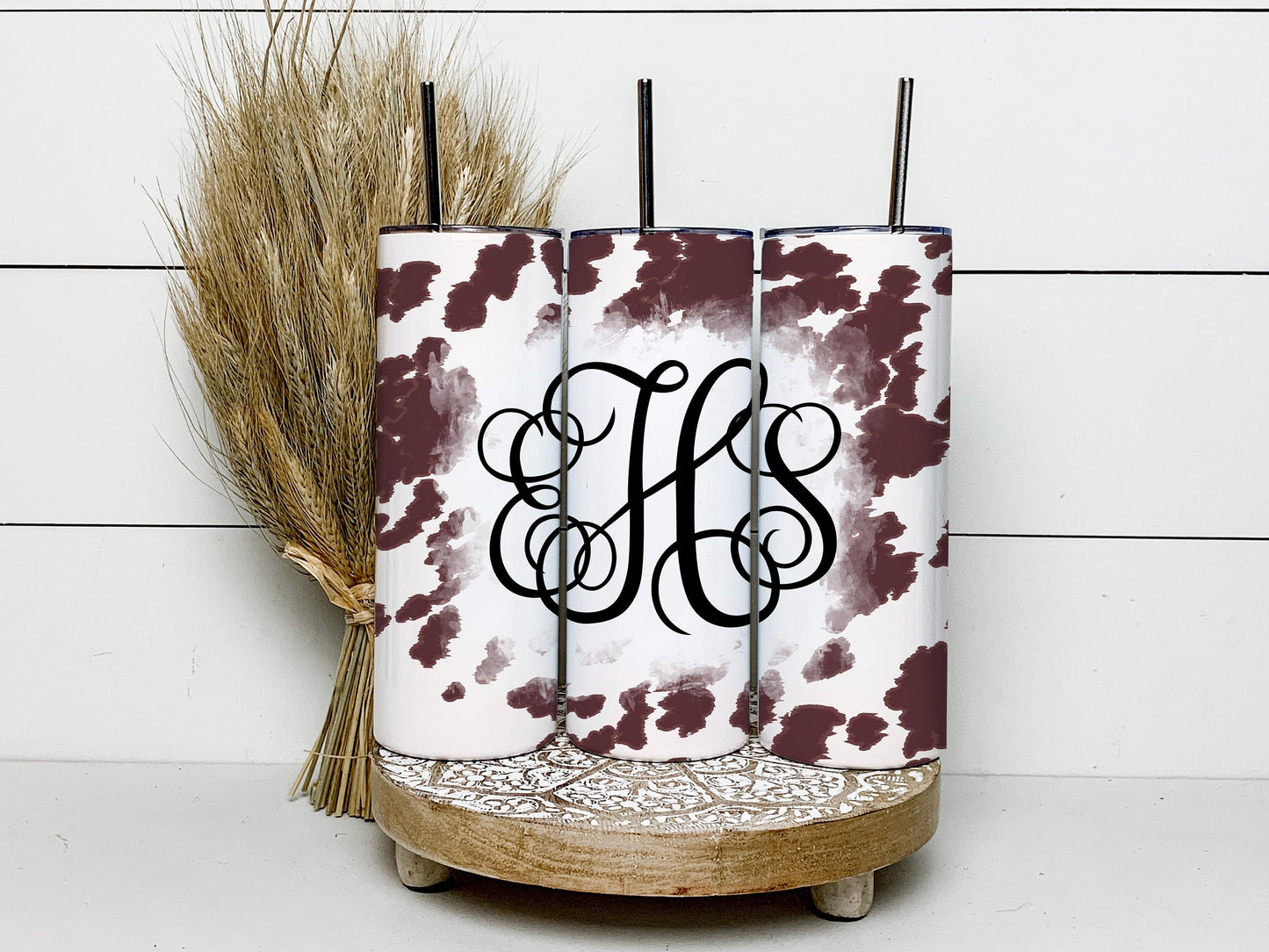 EDITABLE Cowhide Monogram 20oz Straight Tumbler Wrap Designs, Make Your Own Custom Peronalized Design, Western Brown Cow, Canva Tempalte