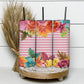Flowers On Pink Stripes 20oz Tumbler Wrap, Seamless Skinny Tumbler, Sublimation Design PNG - 1374