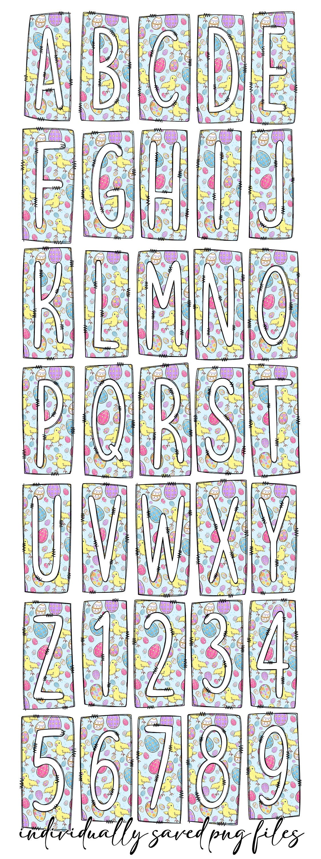 Easter Bunny Egga Spring Box Doodle Letters, Western Hand Drawn Doodle Alphabet Set, Sublimation Designs PNG - 251