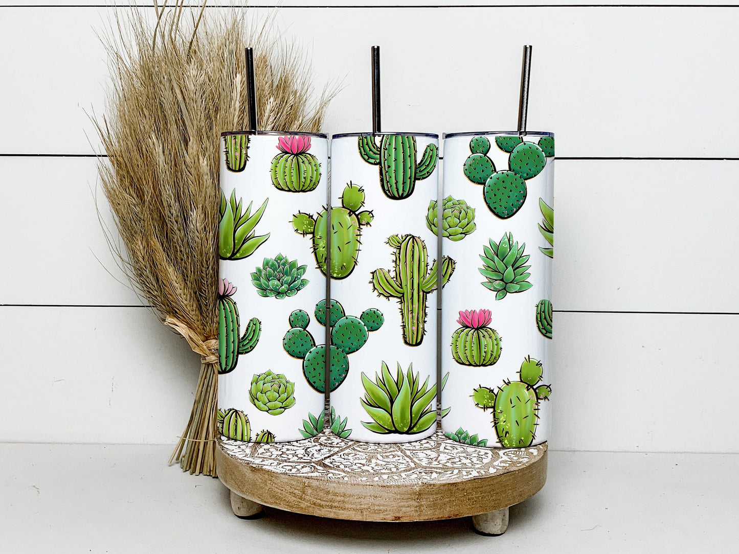 Cactus On White Background, Cactuses Pattern, Cactus 20oz Tumbler Wrap, Seamless Skinny Tumbler, Sublimation Design PNG - 2040