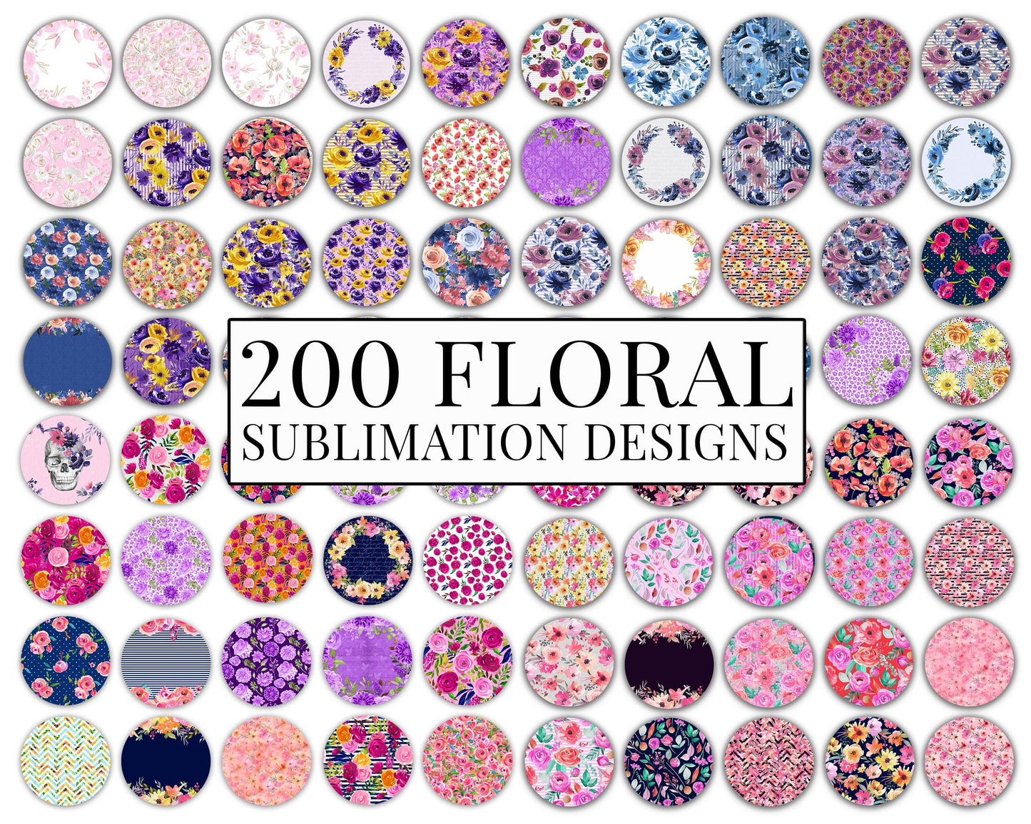 200+ Floral Car Coaster Bundle, Watercolor Flowers Design, Air Freshener, Keyring Round Sublimation Designs, Car Coaster Template PNG