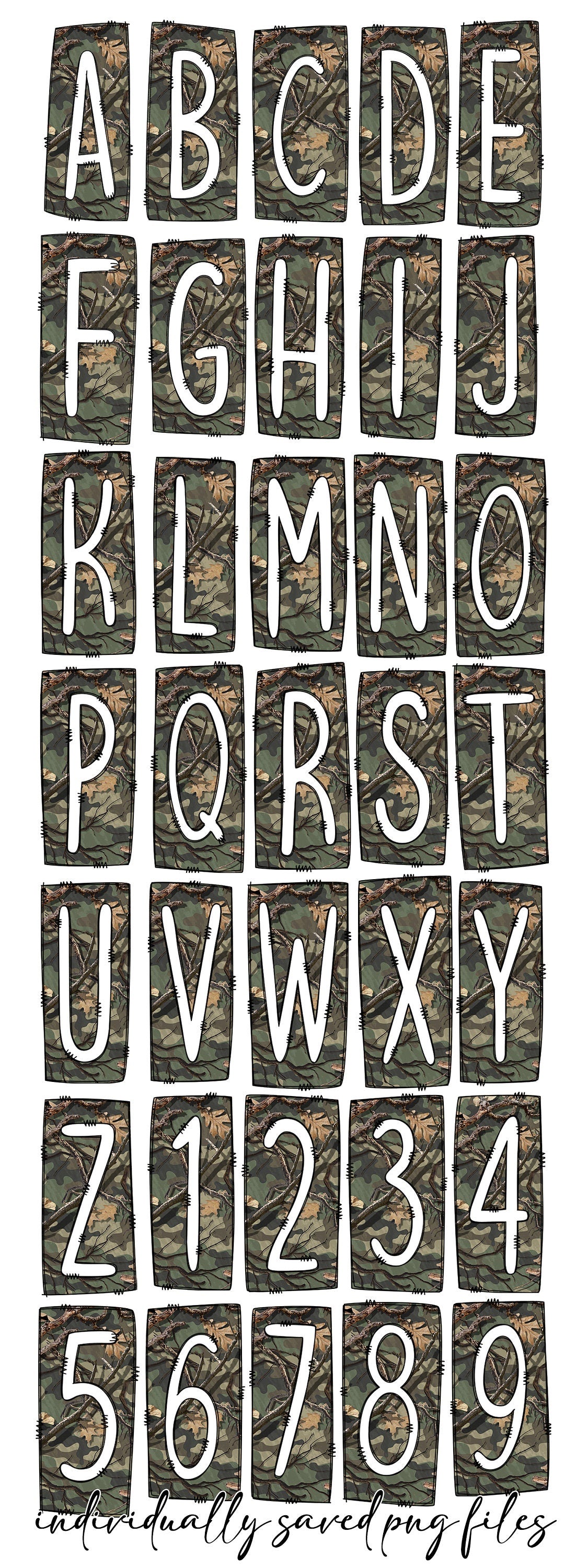 Camo Box Doodle Letters, Western Hand Drawn Doodle Alphabet Set, Sublimation Designs PNG - 80 PATTERN