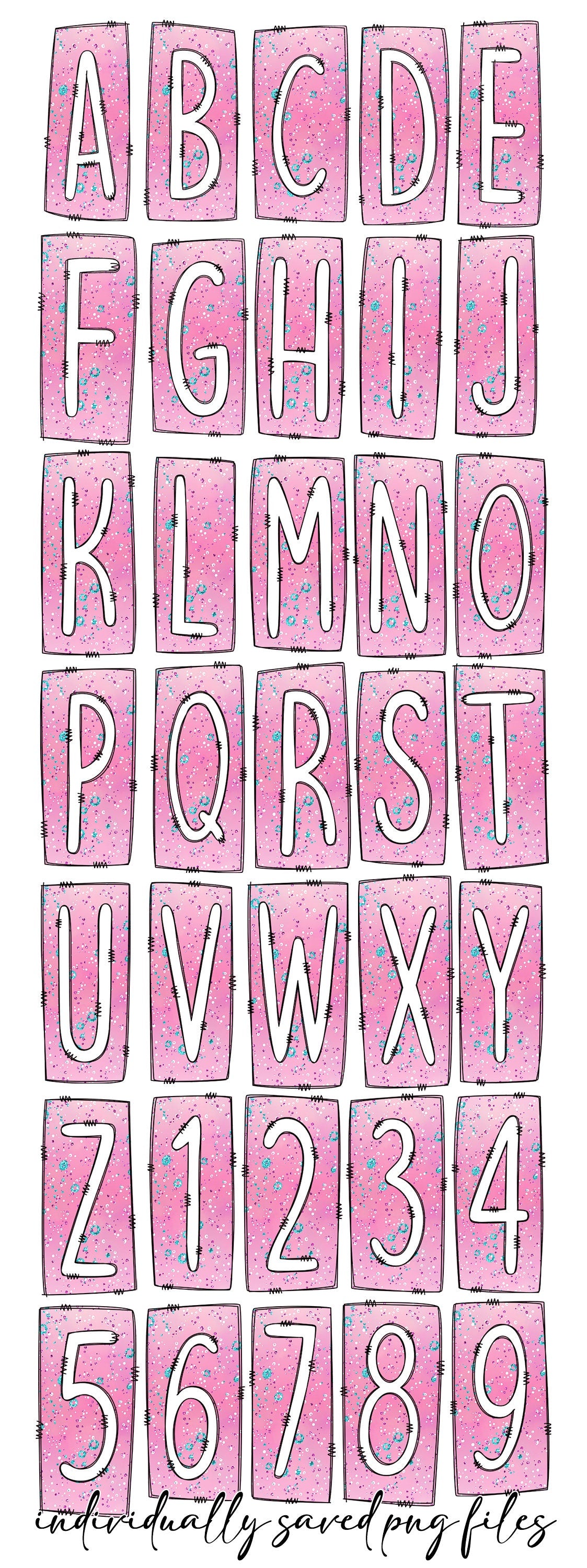 Ombre Pink Box Doodle Letters, Western Hand Drawn Doodle Alphabet Set, Sublimation Designs PNG - 1206