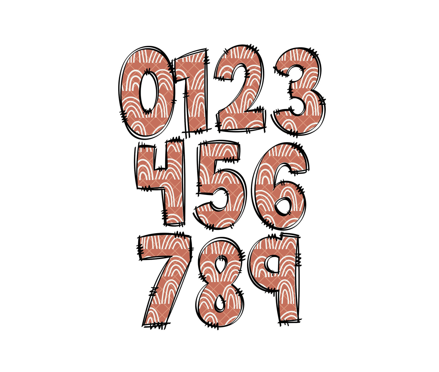 Western Doodle letters, Hand Drawn Doodle Alpha Bundle Patterned Numbers & Alphabet Doodle Set Sublimation Font PNG