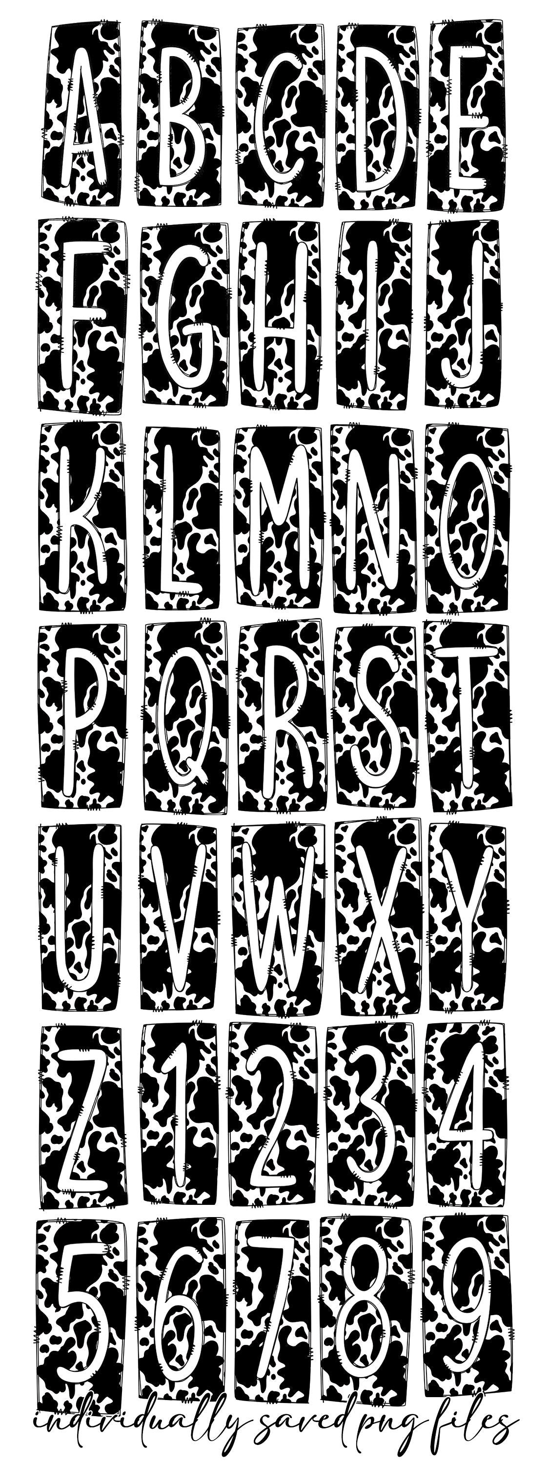 Rustic Cow Box Doodle Letters, Western Hand Drawn Doodle Alphabet Set, Sublimation Designs PNG - 424 PATTERN