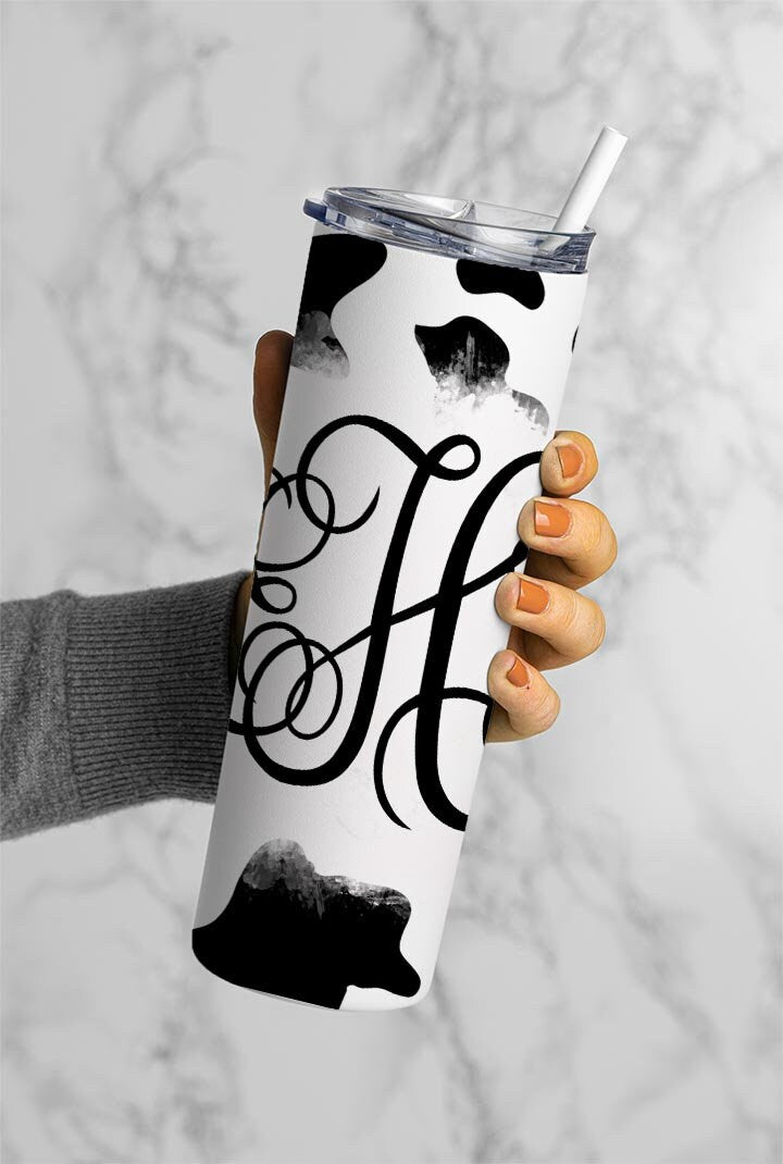 EDITABLE Cowhide Monogram 20oz Straight Tumbler Wrap Designs, Make Your Own Custom Peronalized Design, Wester Cow Lover Easy Canva Tempalte