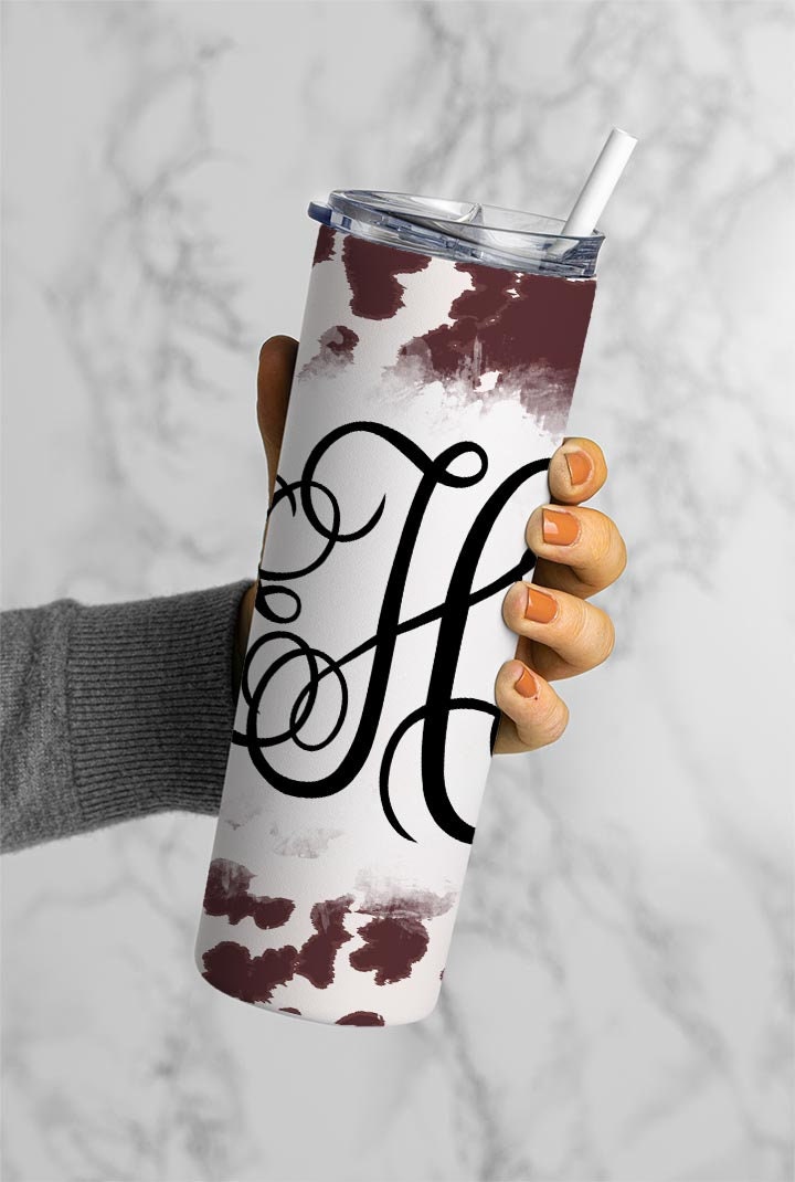 EDITABLE Cowhide Monogram 20oz Straight Tumbler Wrap Designs, Make Your Own Custom Peronalized Design, Western Brown Cow, Canva Tempalte