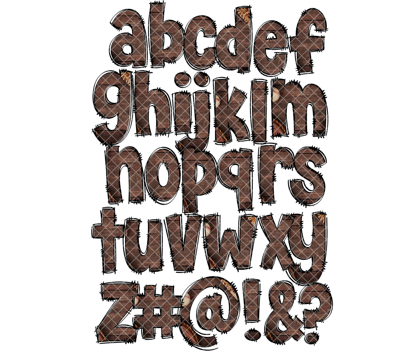 Wood Doodle letters, Hand Drawn Doodle Alpha Bundle Patterned Numbers & Alphabet Doodle Set Sublimation Font PNG