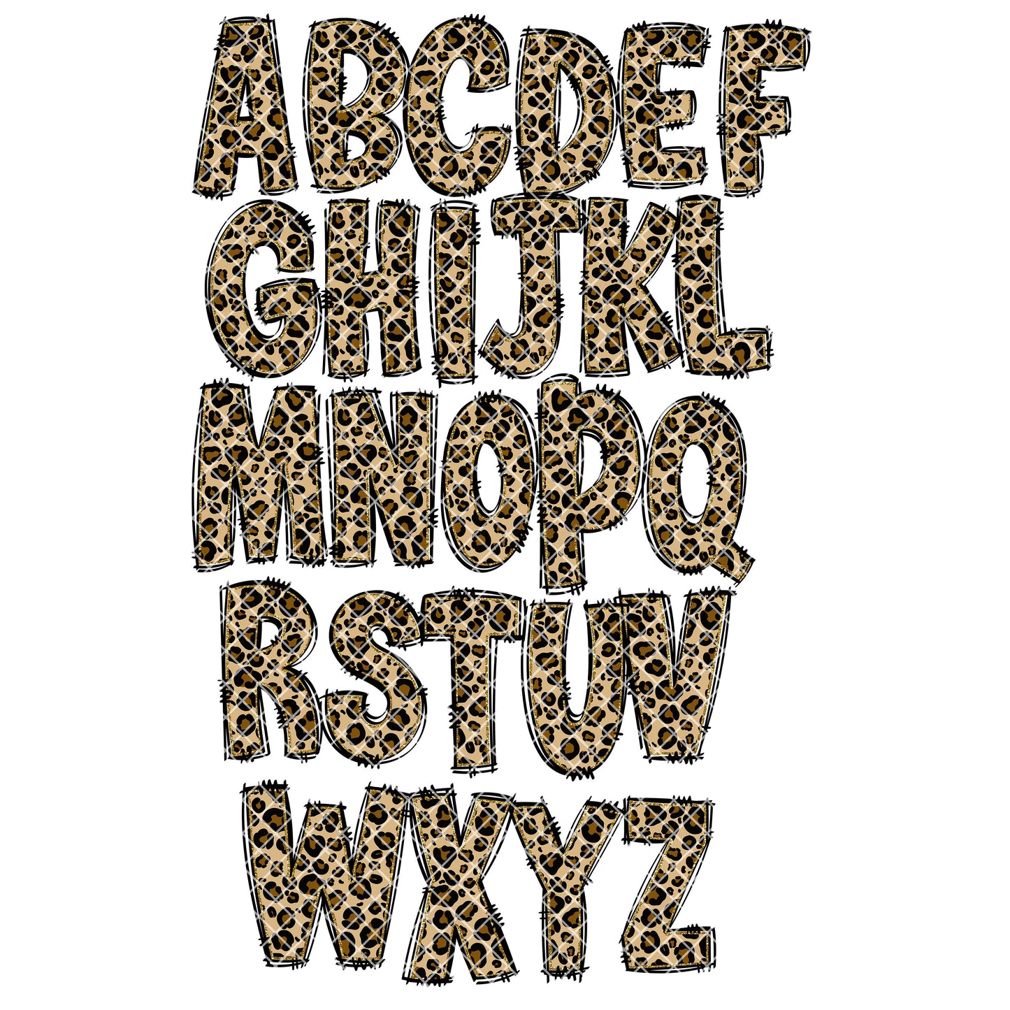 Brown Leopard Print Alphabet Letters PNG Bundle, Leopard Print Animal Print, Hand Drawn Alphabet Doodle, Sublimation Alpha Set Designs PNG