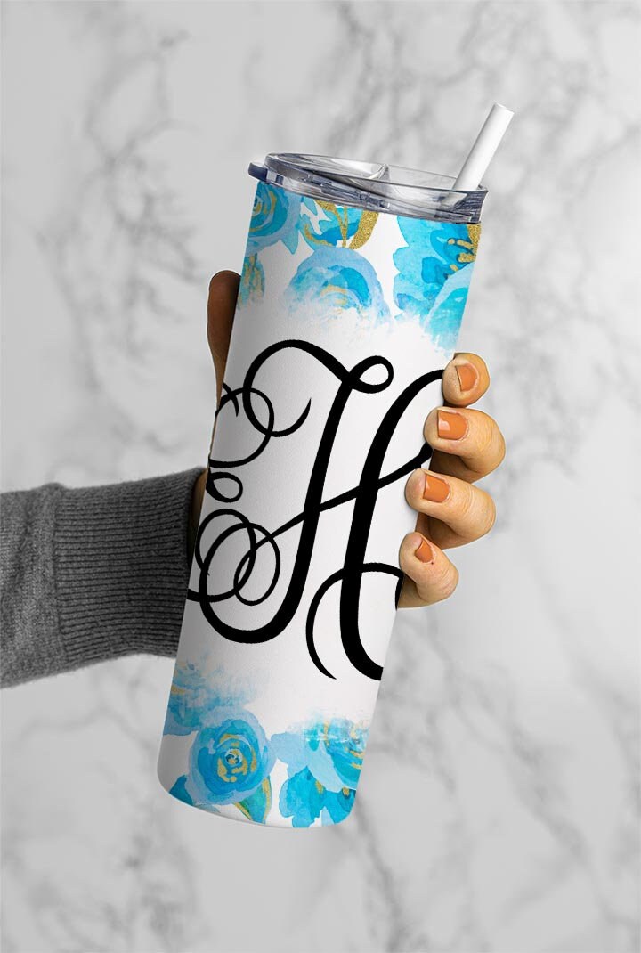 EDITABLE eal Monogram 20oz Straight Tumbler Wrap Designs, Make Your Own Custom Peronalized Design, Easy Canva Tempalte