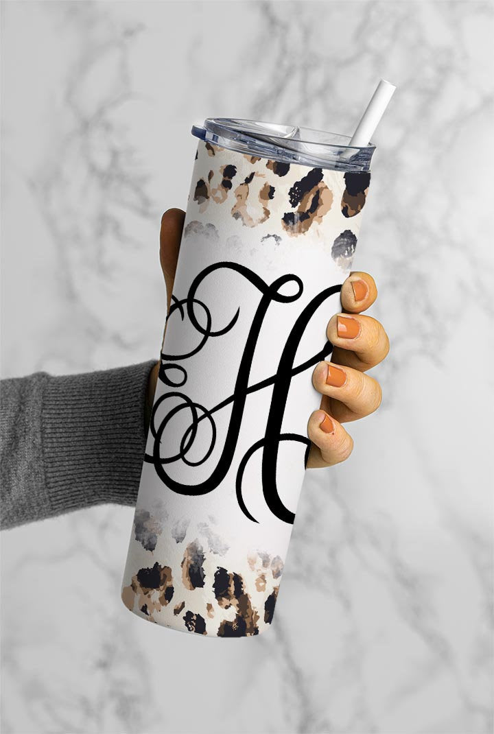 EDITABLE Rustic Cheetah Monogram 20oz Straight Tumbler Wrap Designs, Make Your Own Custom Peronalized Design, Easy Canva Tempalte