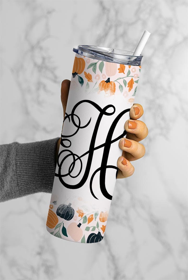 EDITABLE Thanksgiving Monogram 20oz Straight Tumbler Wrap Designs, Make Your Own Custom Peronalized Design, Boho Pumpkins, Canva Tempalte