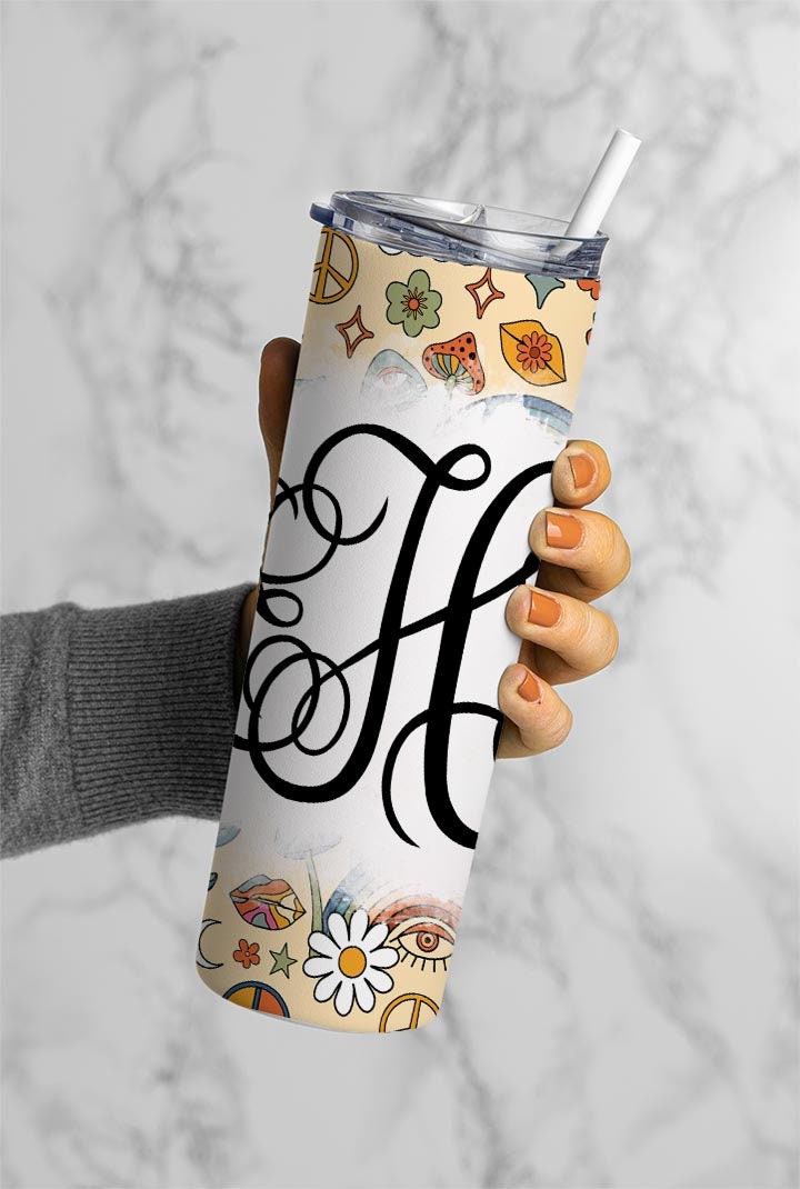 EDITABLE Retro Monogram 20oz Straight Tumbler Wrap Designs, Make Your Own Custom Peronalized Design, Easy Canva Tempalte