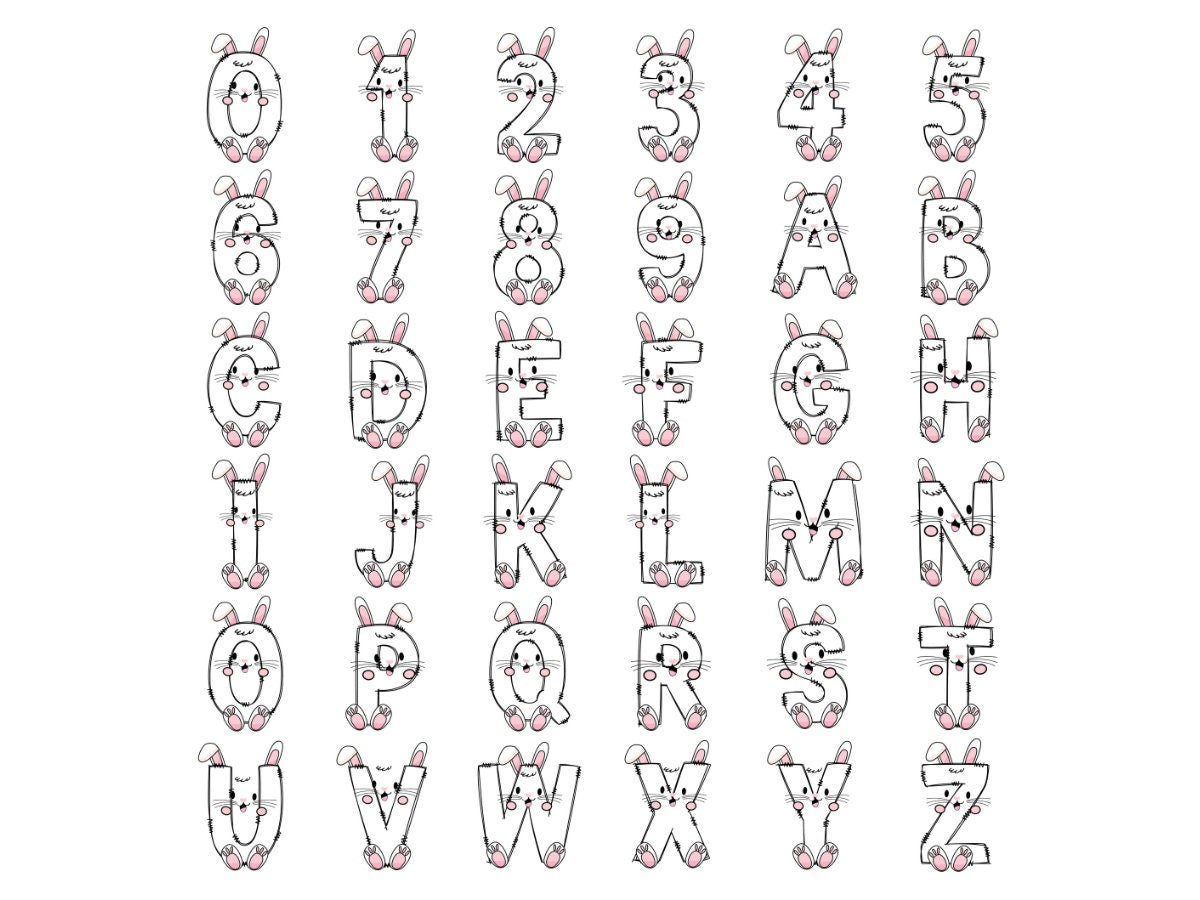 Easter Bunny Alphabet Letters PNG Bundle, Easter Eggs, Spring Floral, Easter Egg Hand Drawn Doodle, Carrot Sublimation Alpha Set Designs PNG