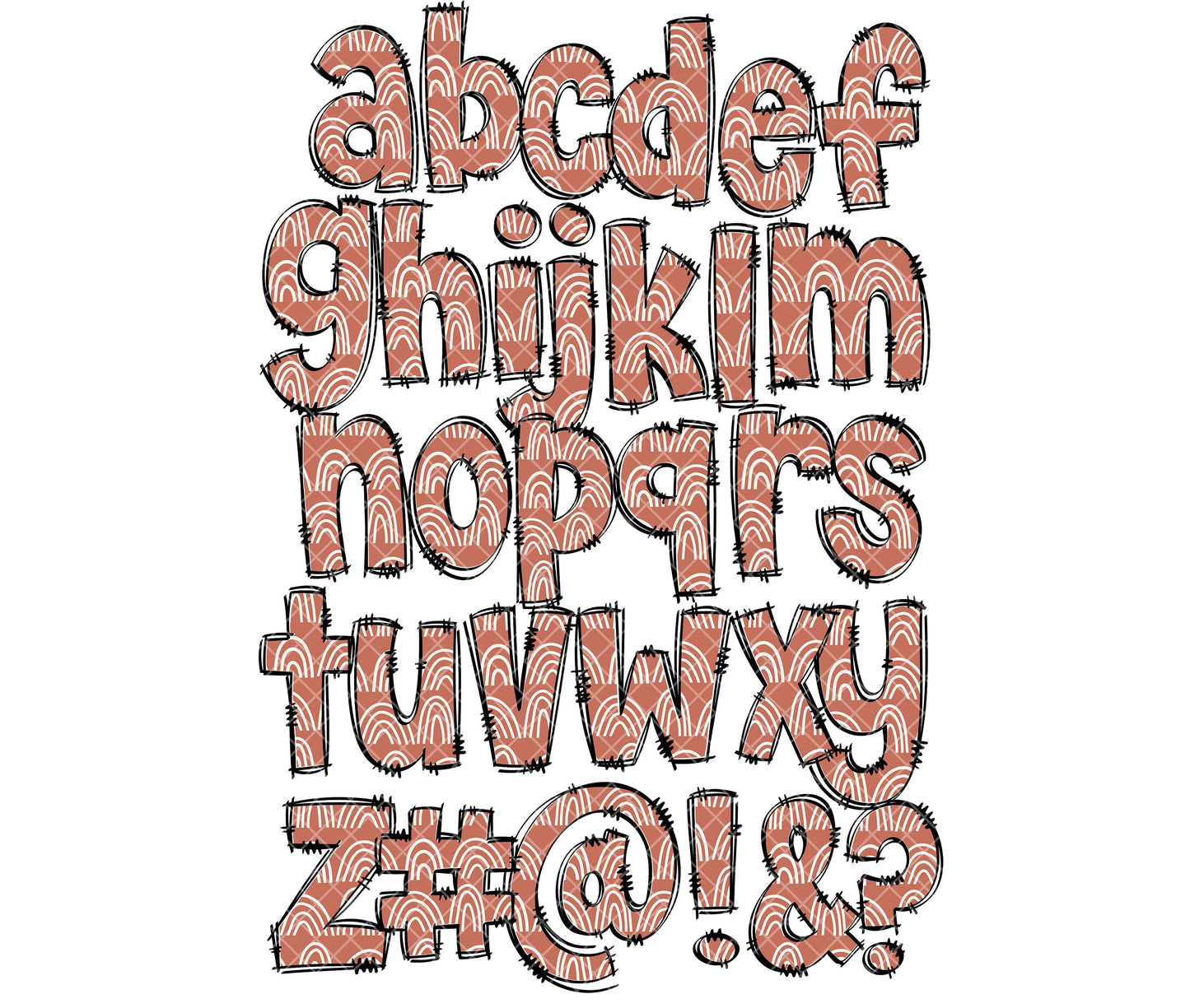 Western Doodle letters, Hand Drawn Doodle Alpha Bundle Patterned Numbers & Alphabet Doodle Set Sublimation Font PNG