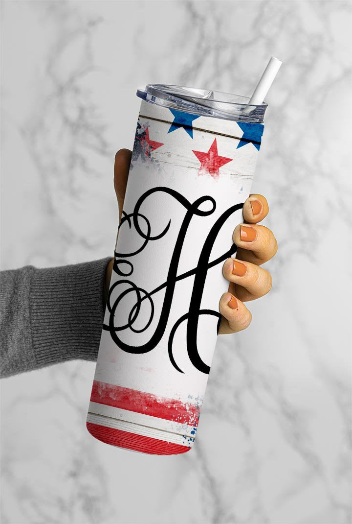 EDITABLE US Flag Monogram 20oz Straight Tumbler Wrap Designs, Make Your Own Custom Peronalized Design, Easy Canva Tempalte