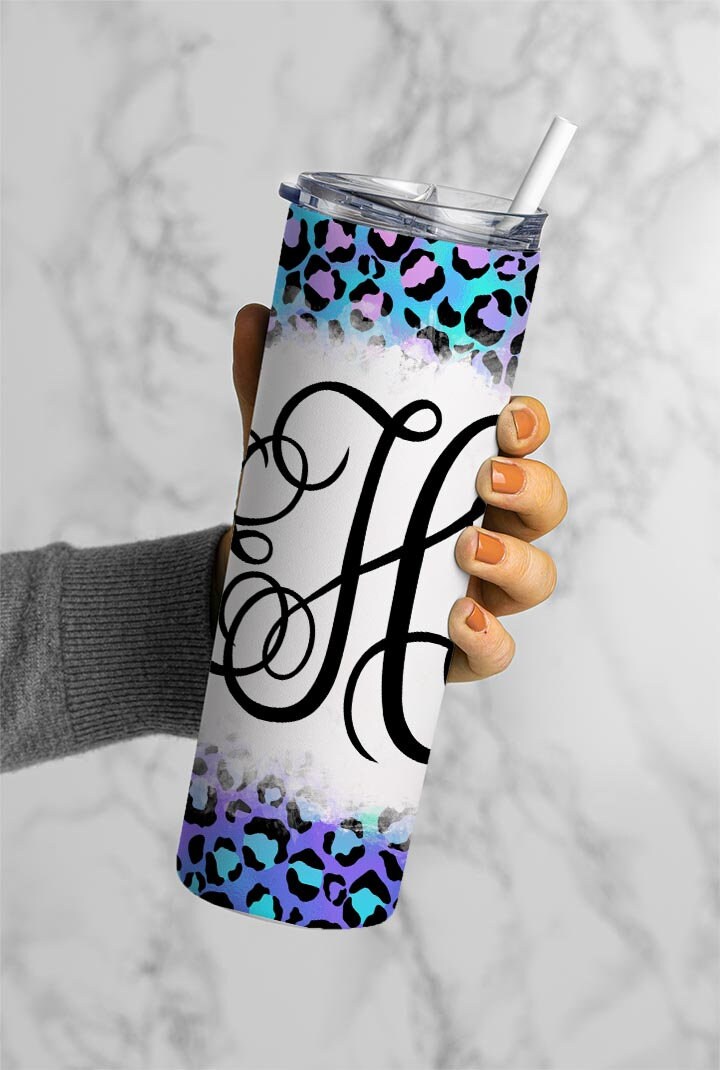 EDITABLE Iridescent Cheetah Monogram 20oz Straight Tumbler Wrap Designs, Make Your Own Custom Peronalized Design, Easy Canva Tempalte