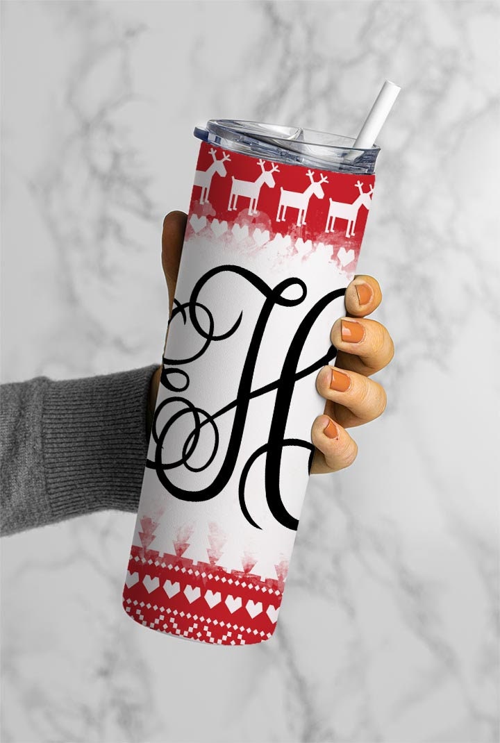 EDITABLE Christmas Sweater Monogram 20oz Straight Tumbler Wrap Designs, Make Your Own Custom Peronalized Design, Easy Canva Tempalte