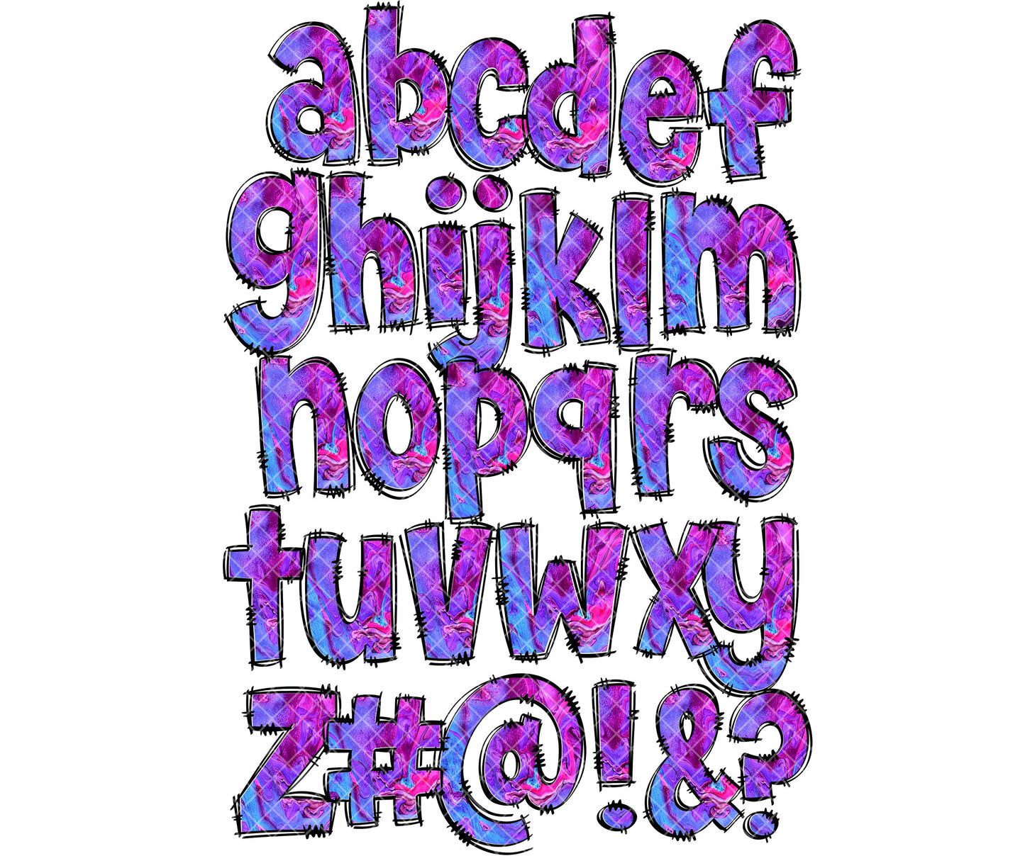 Purple Abstract Ink Doodle Alphabet Letters PNG Bundle, Pink Alcohol ink Hand Drawn Alphabet Doodle, Sublimation Alpha Set Designs PNG