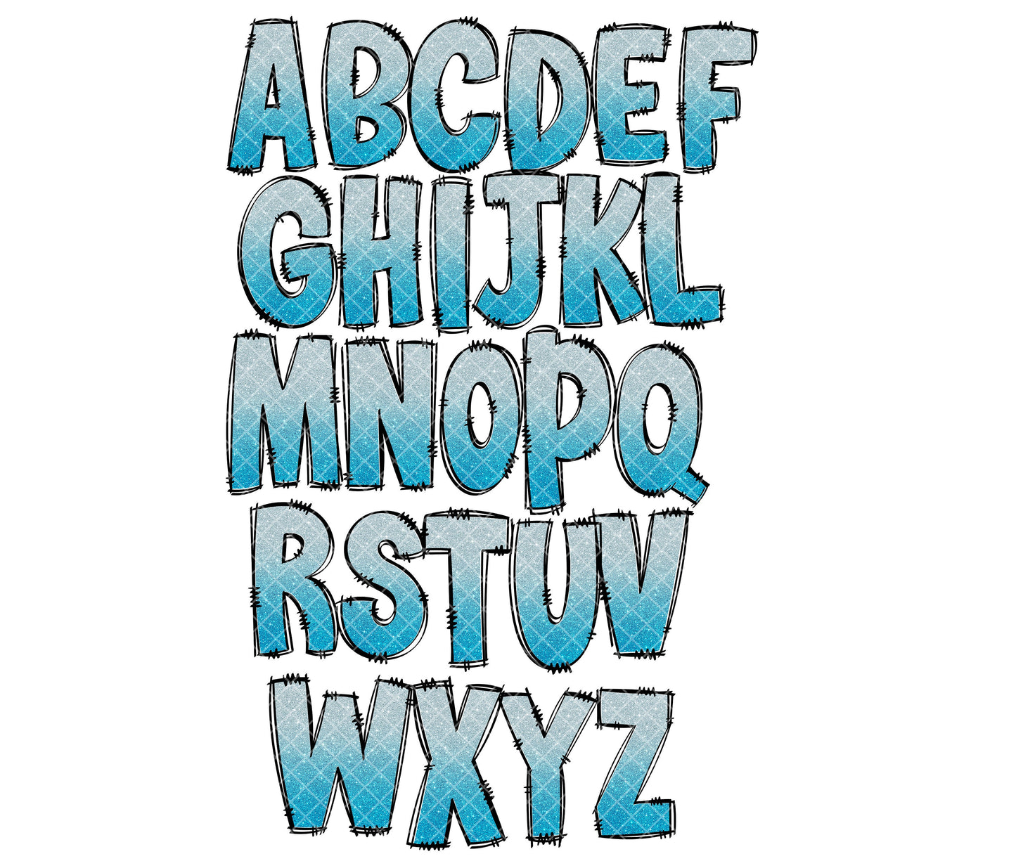 Ombre Light Blue Glitter Alphabet Letters PNG Bundle, Alcohol Ink, Hand Drawn Doodle, Sublimation Alpha Set Designs PNG