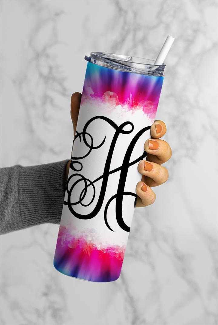 EDITABLE Pink Teal Tie Dye Monogram 20oz Straight Tumbler Wrap Designs, Make Your Own Custom Peronalized Design, Easy Canva Tempalte