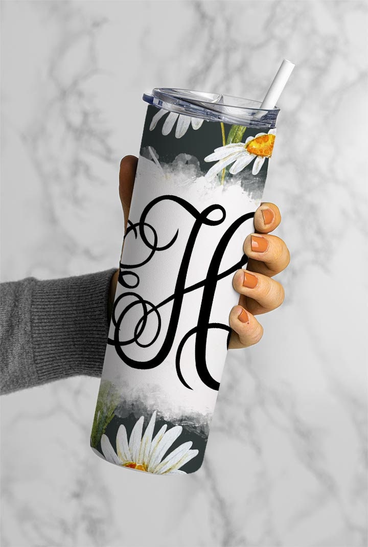 EDITABLE Floral Monogram 20oz Straight Tumbler Wrap Designs, Make Your Own Custom Peronalized Design, Flowers Easy Canva Tempalte (2023-01-04 10.00.58)