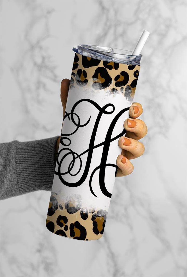 EDITABLE Leopard Monogram 20oz Straight Tumbler Wrap Designs, Make Your Own Custom Peronalized Design, Cheetah Easy Canva Tempalte