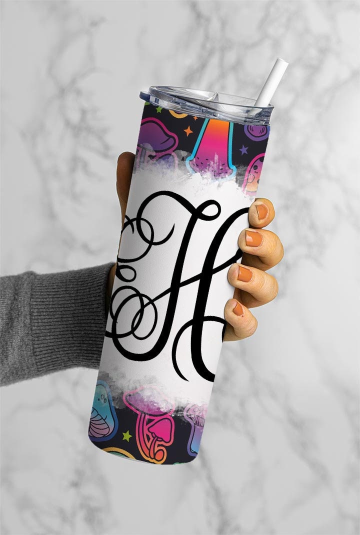 EDITABLE Psychedelic Monogram 20oz Straight Tumbler Wrap Designs, Make Your Own Custom Peronalized Design, Mushroom Easy Canva Tempalte