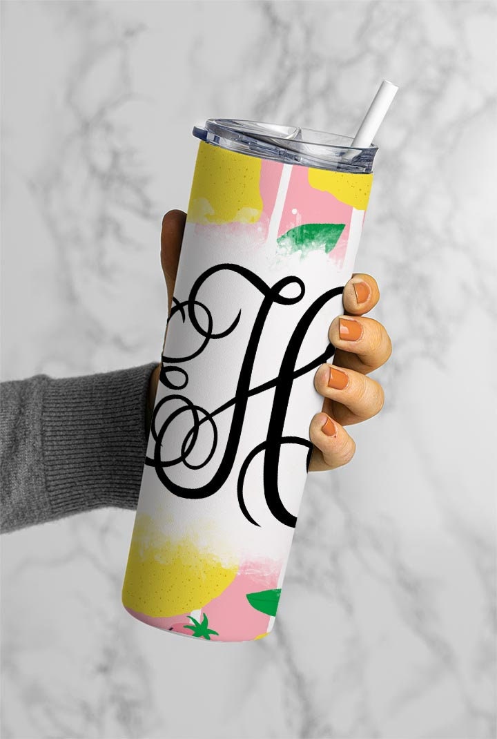 EDITABLE Lemon Monogram 20oz Straight Tumbler Wrap Designs, Make Your Own Custom Peronalized Design, Easy Canva Tempalte