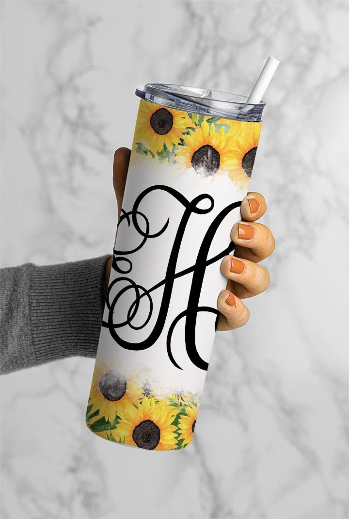 EDITABLE Sunflower Monogram 20oz Straight Tumbler Wrap Designs, Make Your Own Custom Peronalized Design, Easy Canva Tempalte