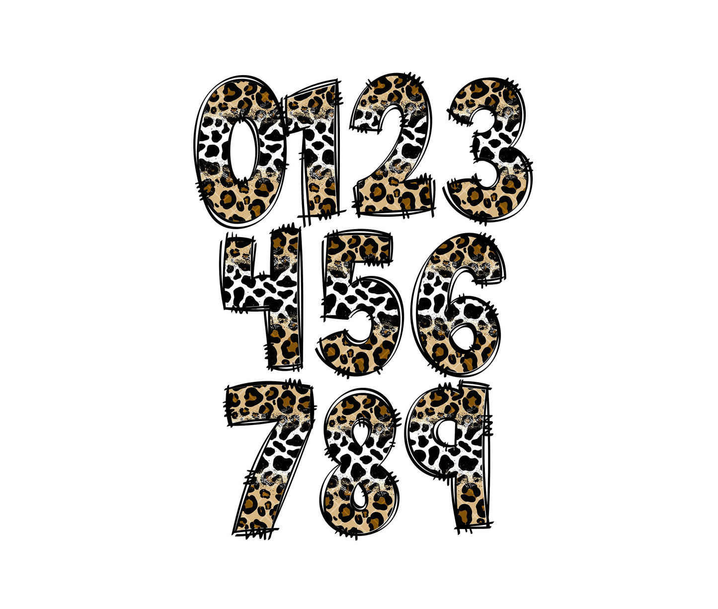 Leopard Cow Hide Doodle Letters, Cheetah Cow Print Doodle letters, Alpha Bundle, Western Sublimation Font PNG, Country Numbers & Alphabet