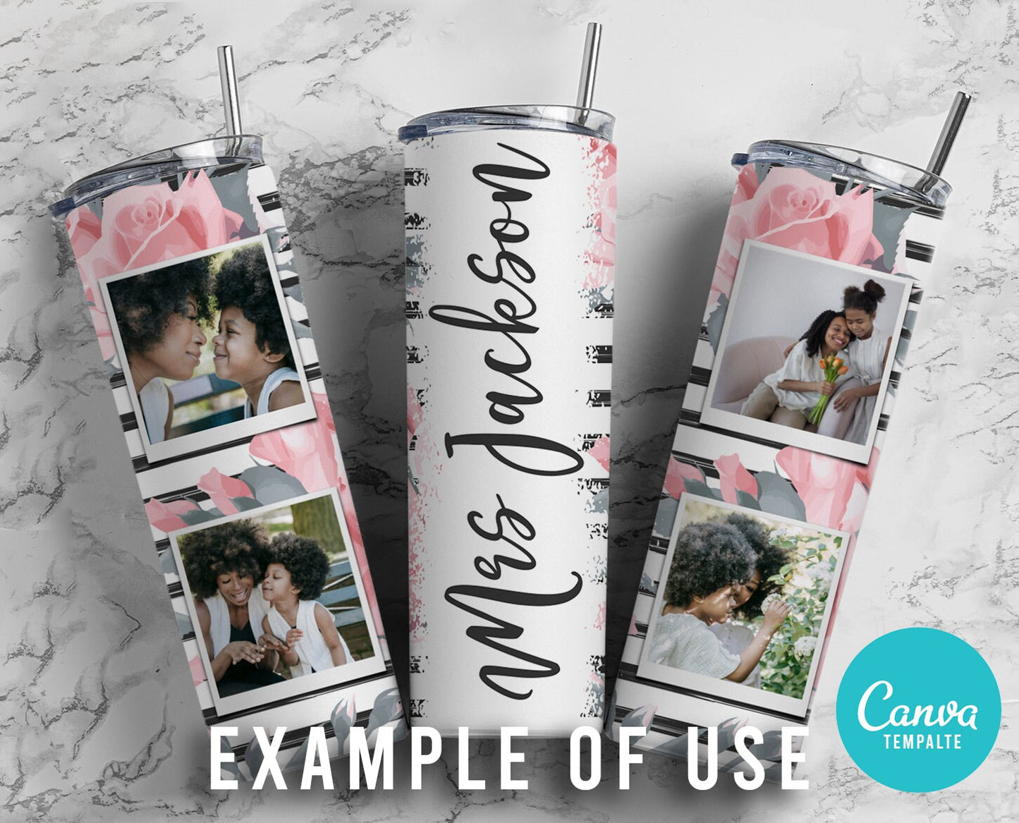 Add Your Own Photos & Background on CANVA Drag and Drop Photo 20oz Straight Tumbler PNG Editable Canva Frame Designs with Commercial Use