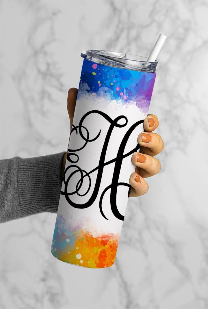 EDITABLE Rainbow Monogram 20oz Straight Tumbler Wrap Designs, Make Your Own Custom Peronalized Design, Easy Canva Tempalte