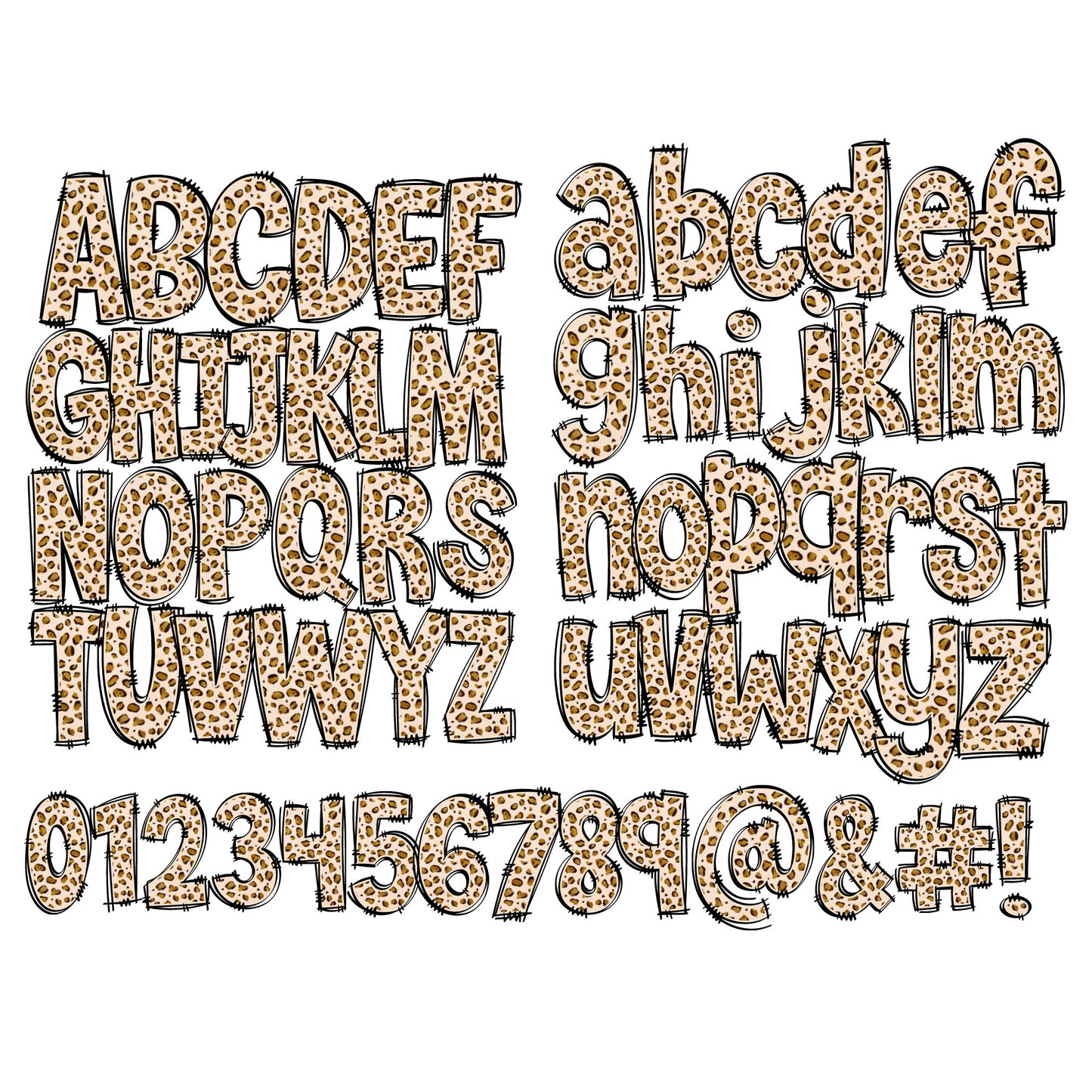 Fall Doodle letters with Clip Art, Hand Drawn Doodle Alpha Bundle, LEOPARD Leaves Pumpkin Spice Latte Sublimation Font, Numbers Alphabet PNG