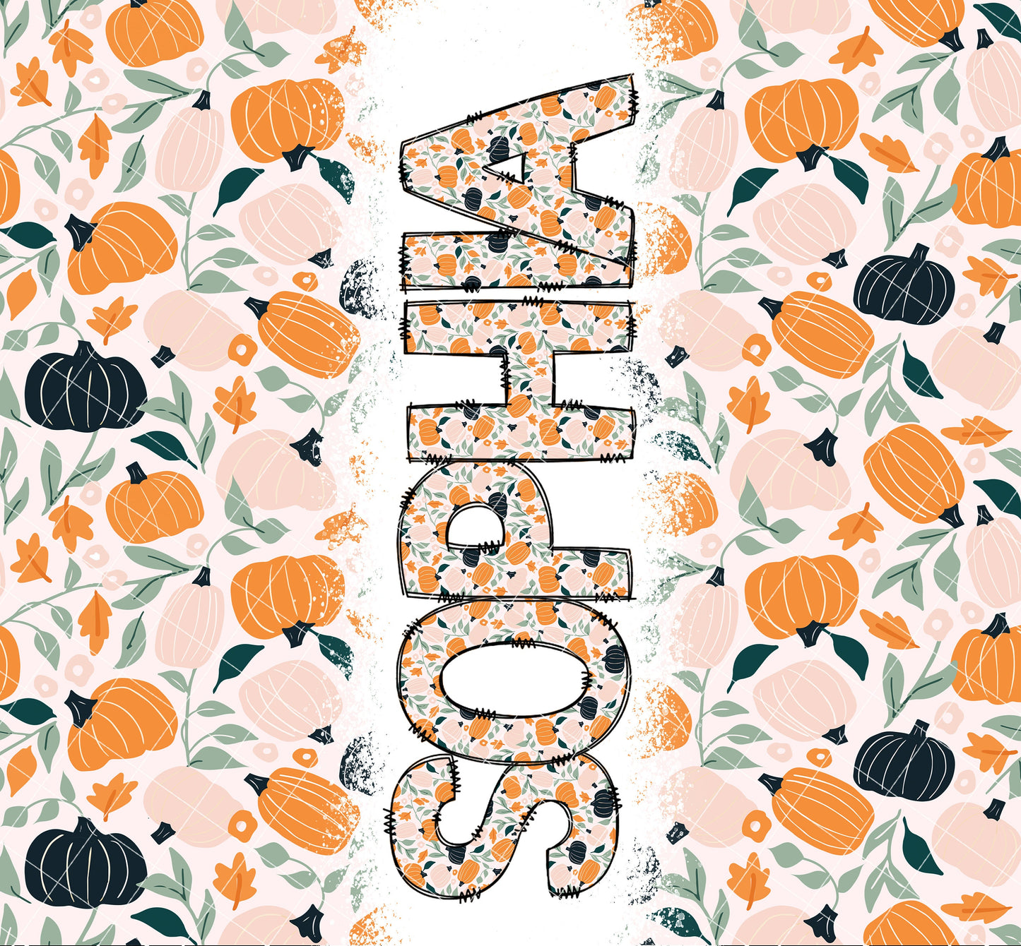 Pumpkin Doodle Letters with Matching Tumbler Template, Doodle Alphabet Font PNG, 20 oz Tumbler, Sublimation, Waterslide Designs